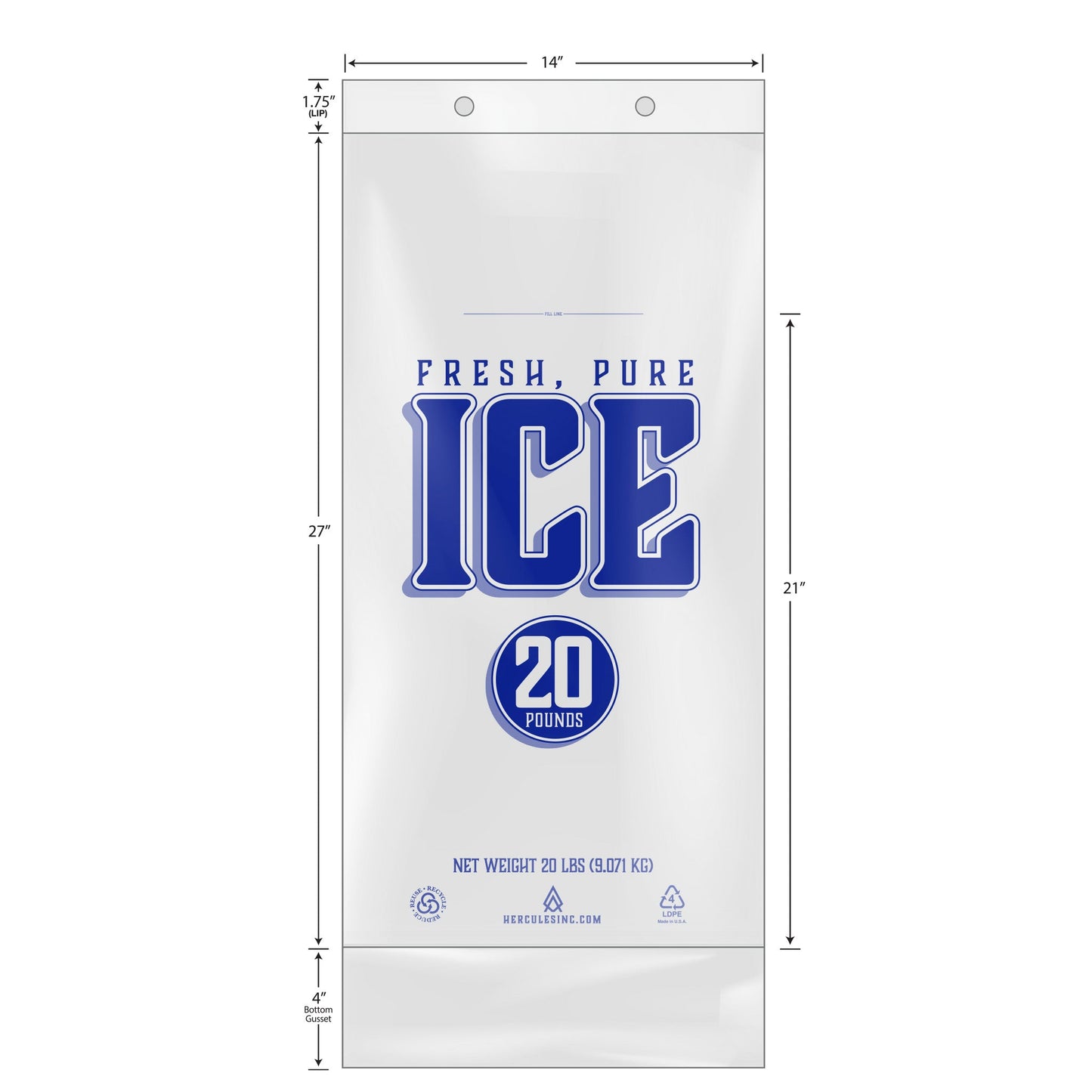 20 Lb. Clear Plastic - Fresh, Pure Ice Bags - Loose/Cut - Hercules Inc. Shop